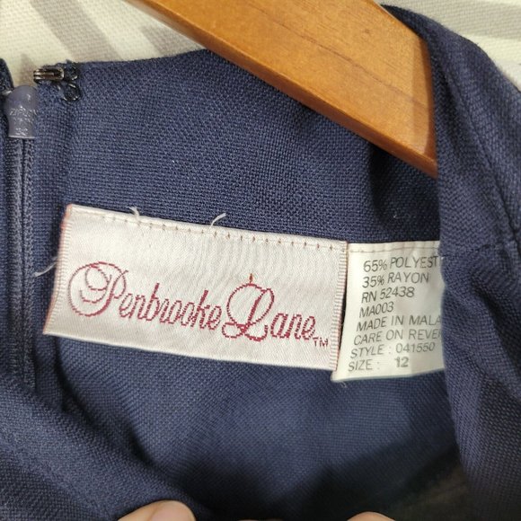 Vintage 90s Sailor Shirt Dress Size 12 Midi Navy Blue Embroidered Stripe Sheath - Picture 7 of 7